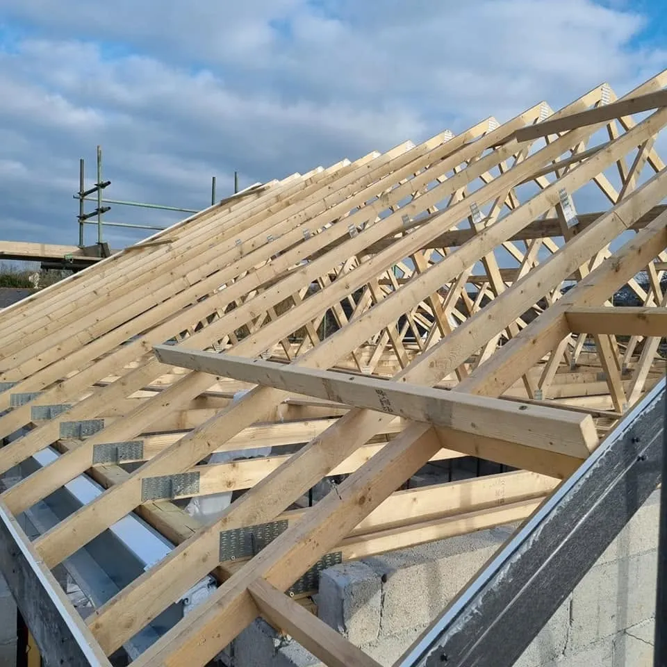 Roof trusses fixed and braced