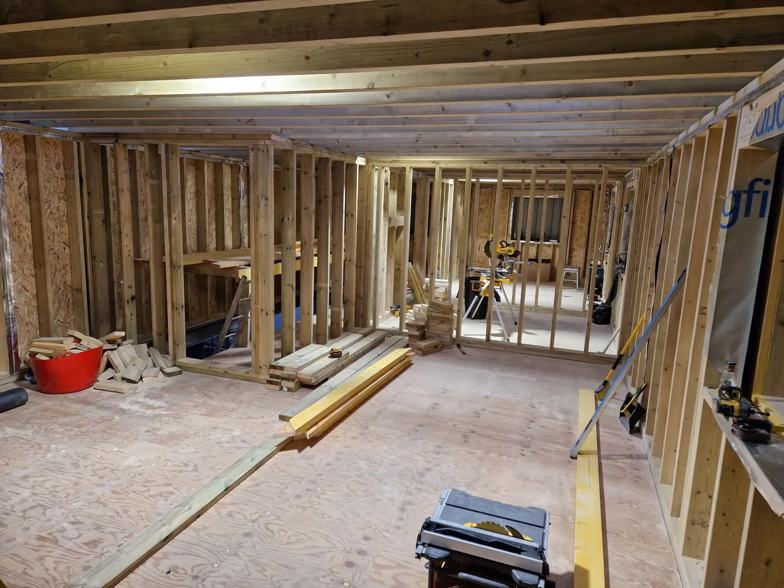 Stud partitions in a timber frame build
