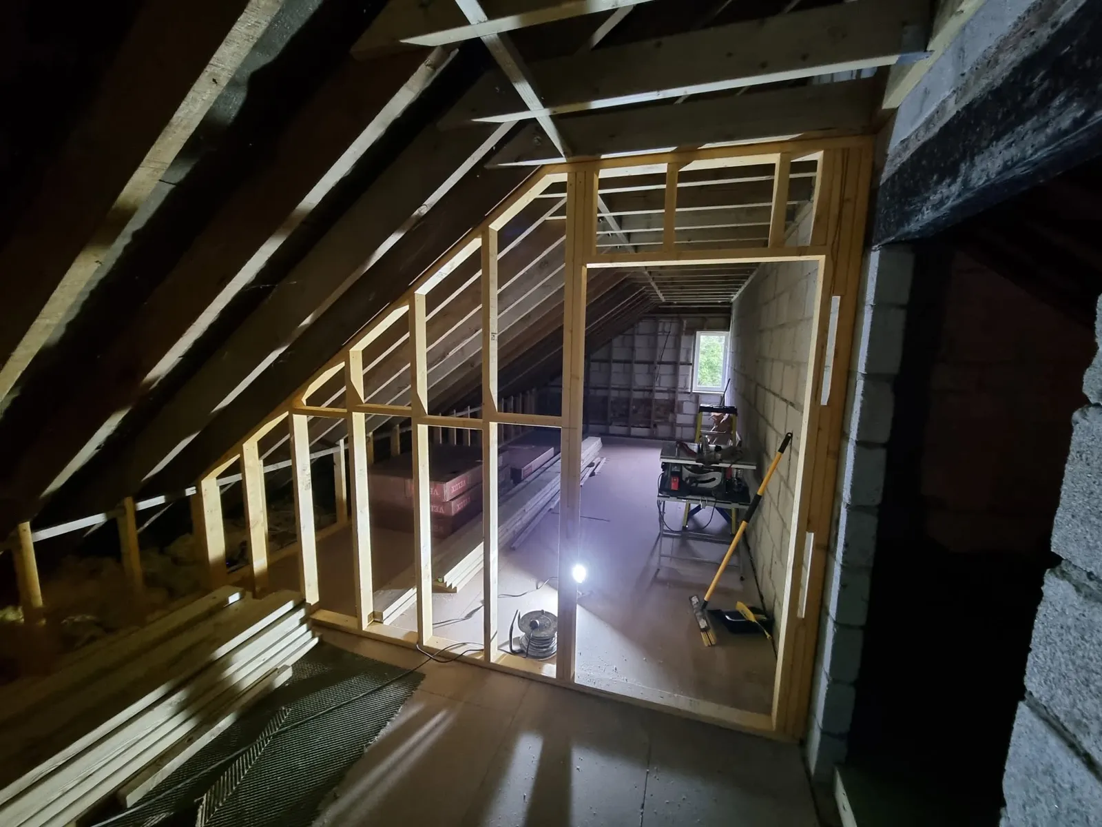 Stud walls going up in a loft conversion