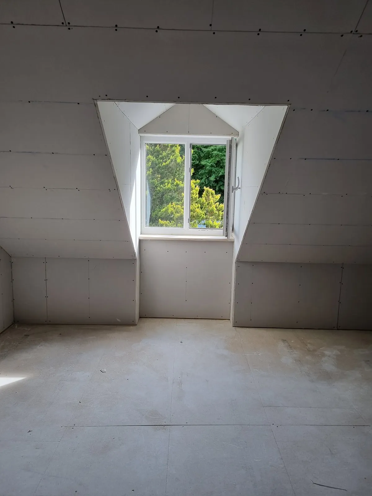 Dormer window framed and boarded