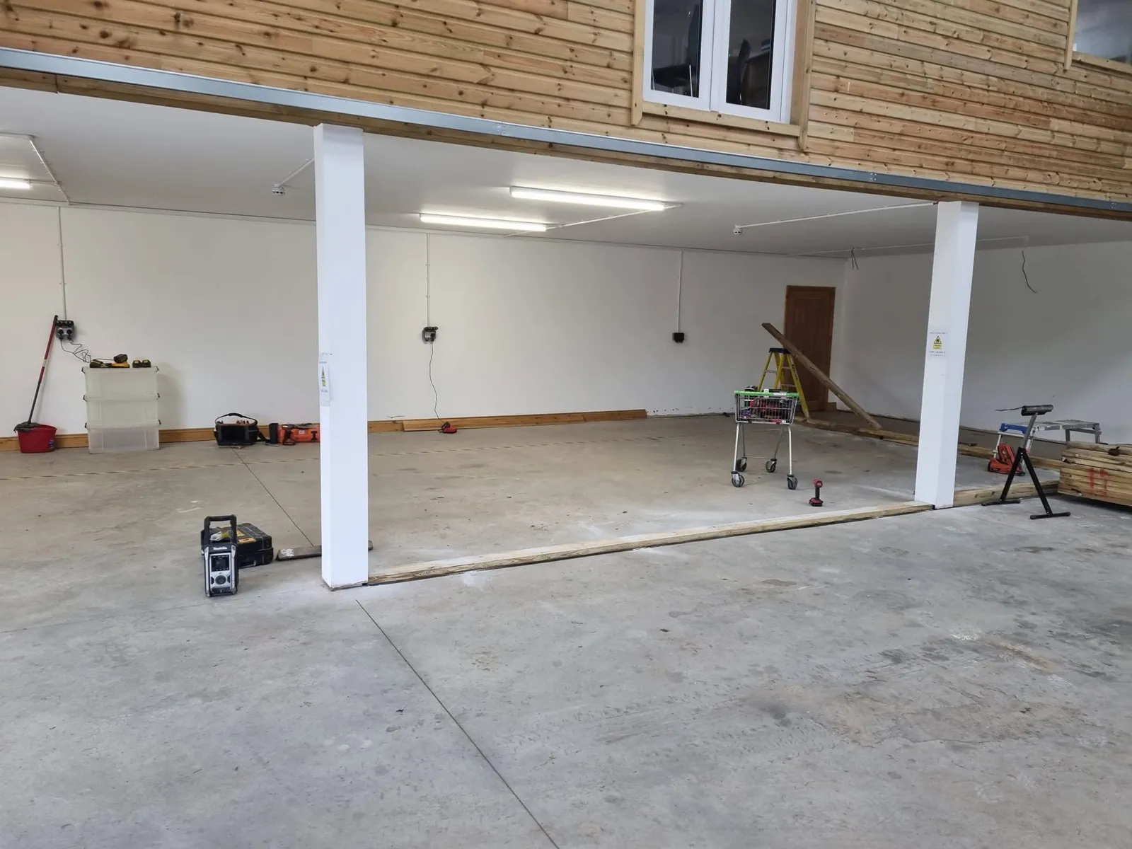 Open space below the timber frame office